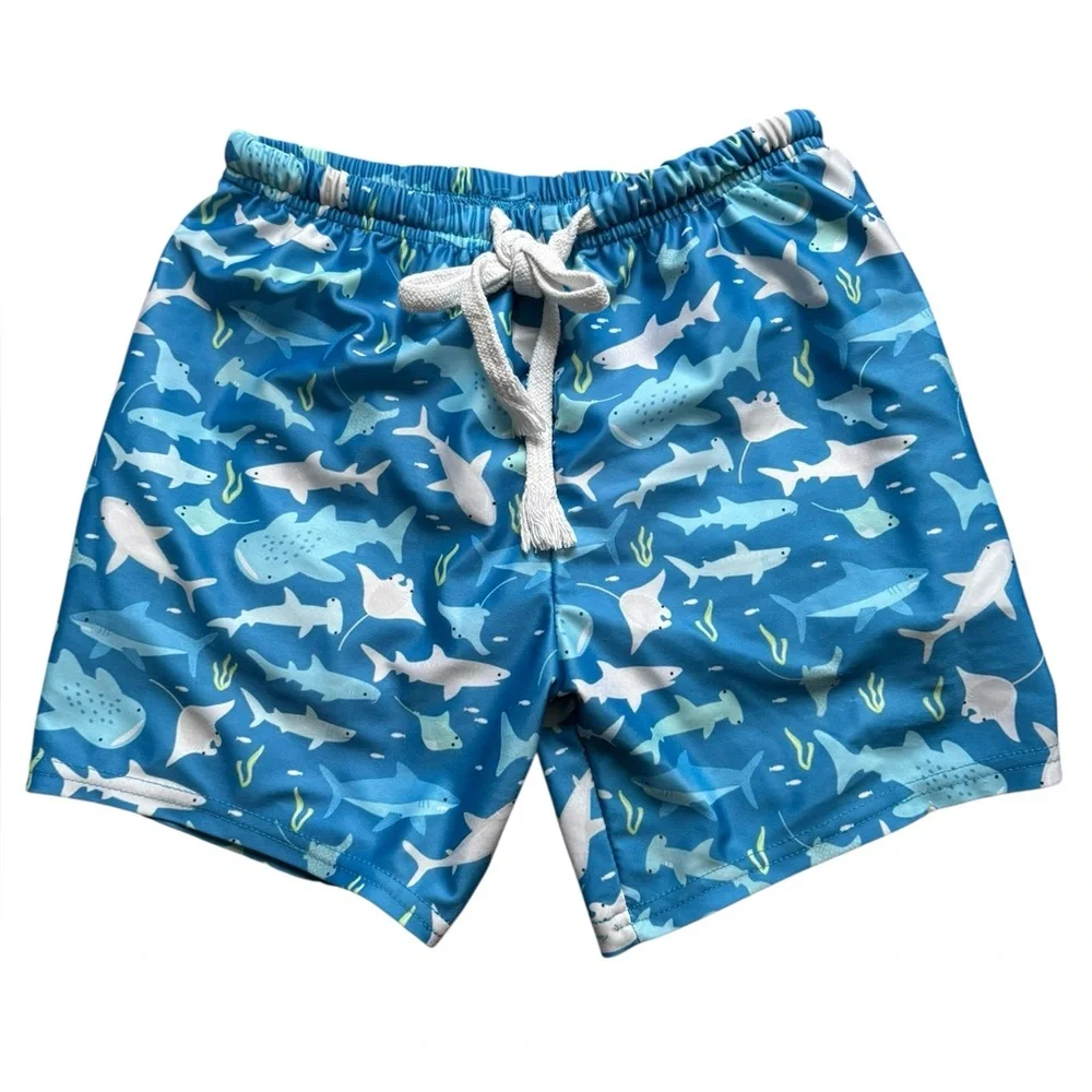 Boys Size 7/8 Boutique‎ Shark Swim Trunks Blue